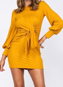 Bishop Sleeve Tie Front Mini Dress