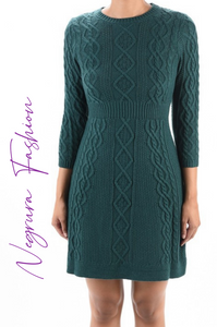 Cable Knit Round Neck Sweater Dress