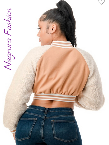 Fur Sleeve Varsity Jacket